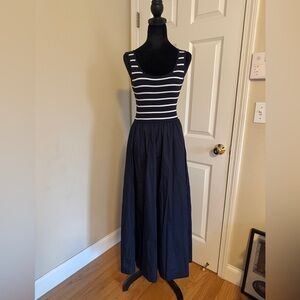 Moon River Navy & White Striped Sleeveless Maxi Dress - size Small NWOT